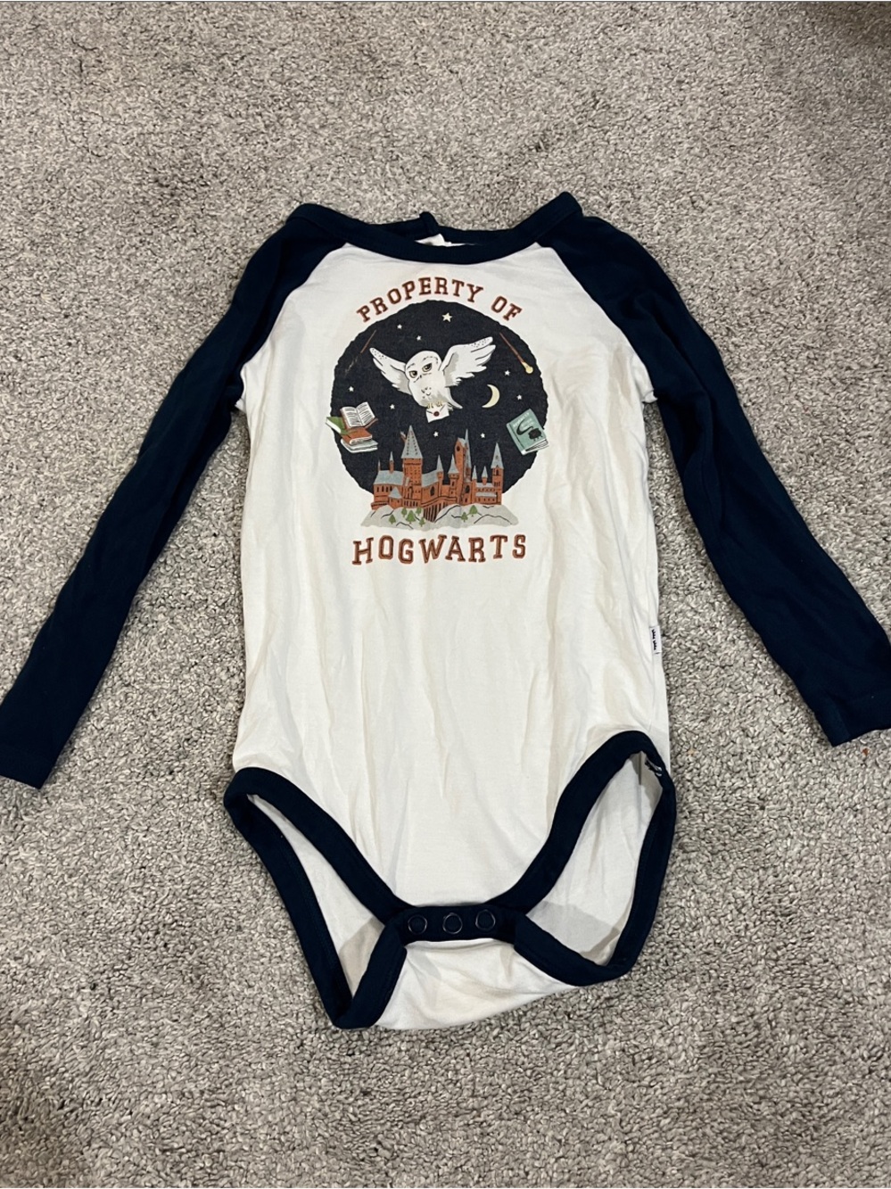 Little Sleepies Harry Potter Cream and Navy Hogwarts Long-Sleeve Onesie